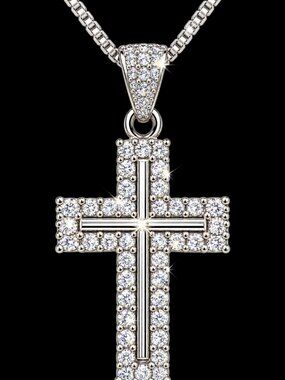 Moissanite Cross Pendant Necklace 925 Sterling Silver 18 Inch